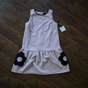 NWT Pink Sleeveless Drop Waist Dress w/ Black Flower Pockets By Victoria Beckham